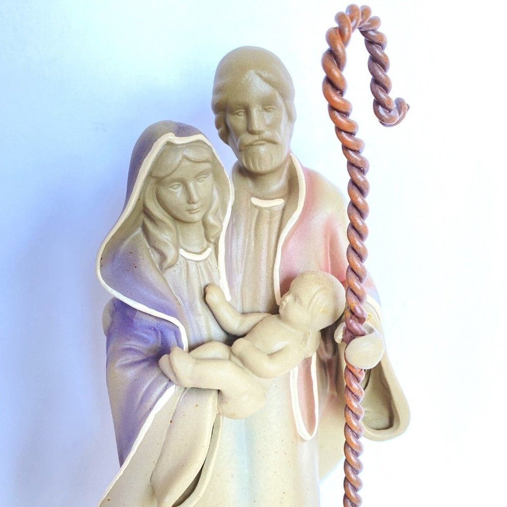 2005 Nativity Scene Holy Family Tea Light Candle Holder Ceramic Clay 12” Tall